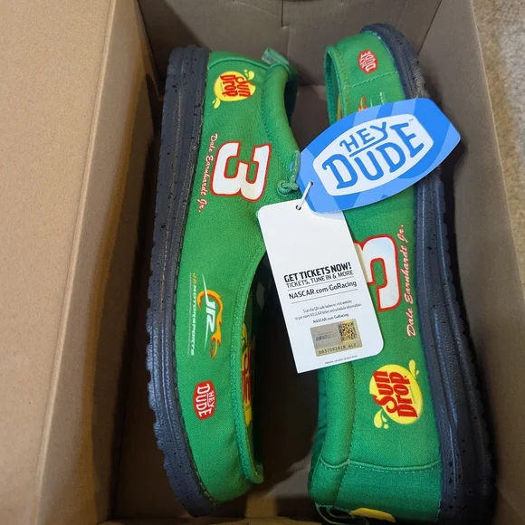 Dale Earnhardt Jr. #3 Sun Drop Green Slip-On Men's Hey Dudes Size 13